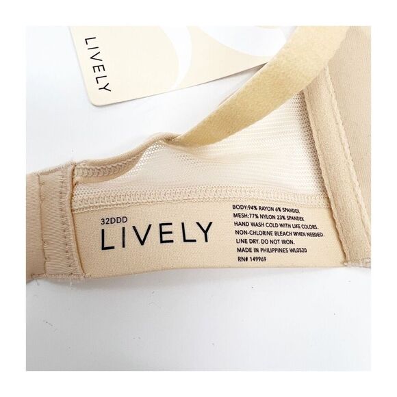 Lively Bra Womens 32D Mesh Plunge Deep V Wireless Bra In Toasted Almond New - Picture 3 of 7